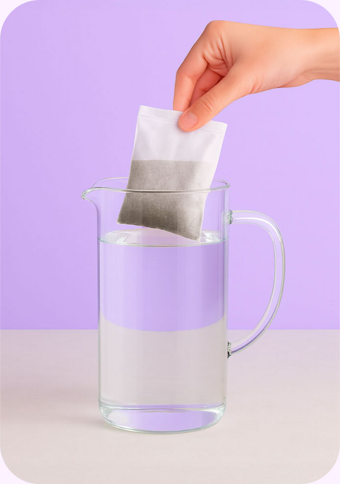 Dropping a bag of coffe into water